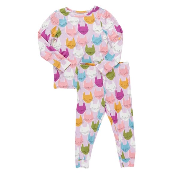 GIRLS Bamboo Pj Set - Meow Print - Picture 1 of 2